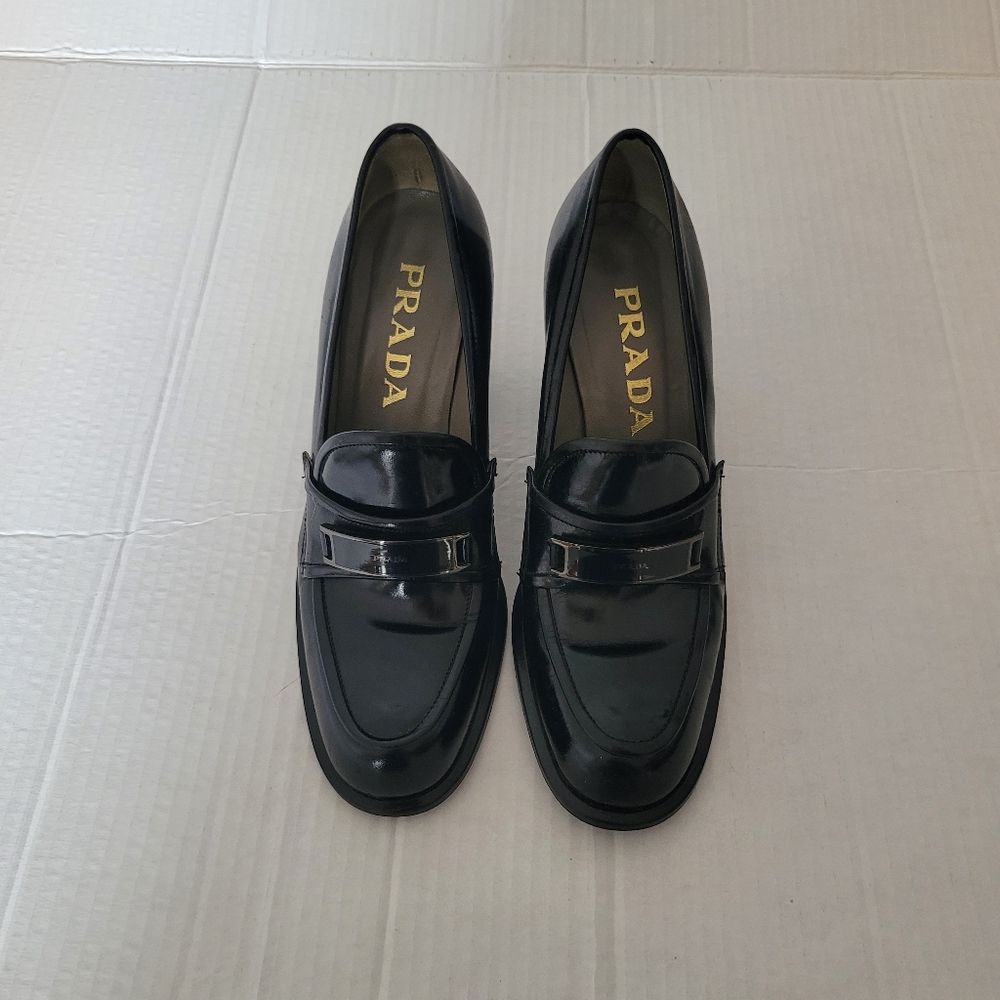 Vintage Leather Prada Loafers Heel - Picture 2 of 15